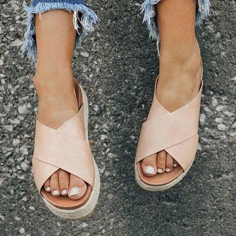 Plus Size Peep Toe Platform Sandals Slip-on Slippers Sandals Pavacat 