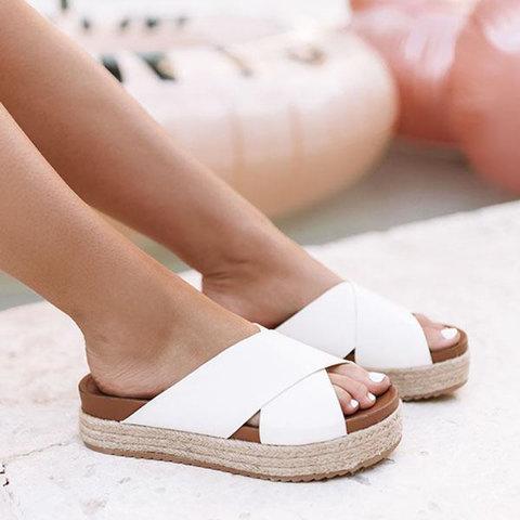 Plus Size Peep Toe Platform Sandals Slip-on Slippers Sandals Pavacat 