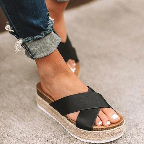 Plus Size Peep Toe Platform Sandals Slip-on Slippers Sandals Pavacat 