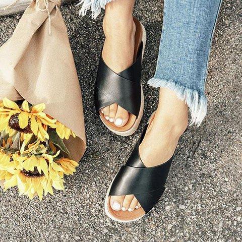 Plus Size Peep Toe Platform Sandals Slip-on Slippers Sandals Pavacat US5.5(LABEL SIZE 35) Black 