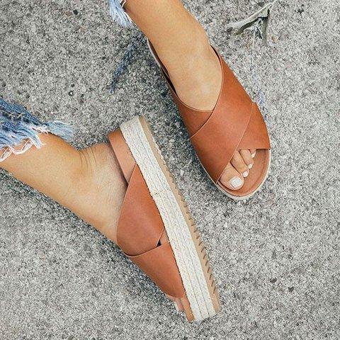Plus Size Peep Toe Platform Sandals Slip-on Slippers Sandals Pavacat US5.5(LABEL SIZE 35) Brown 