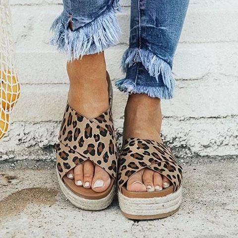 Plus Size Peep Toe Platform Sandals Slip-on Slippers Sandals Pavacat US5.5(LABEL SIZE 35) Leopard 