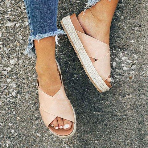Plus Size Peep Toe Platform Sandals Slip-on Slippers Sandals Pavacat US5.5(LABEL SIZE 35) Pink 