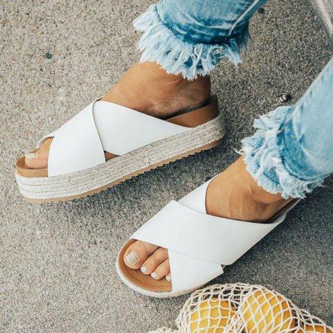 Plus Size Peep Toe Platform Sandals Slip-on Slippers Sandals Pavacat US5.5(LABEL SIZE 35) White 