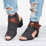 Plus Size Sandals Canvas Peep Toe Zipper Sandals - Pavacat