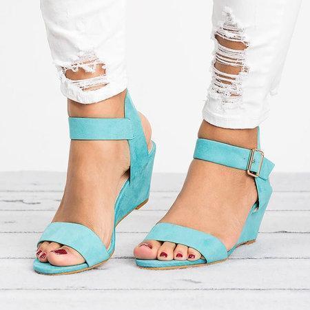 Plus Size Wedges Adjustable Buckle Wedge Sandals Sandals xiaolai US5.5(LABEL SIZE 35) Blue 