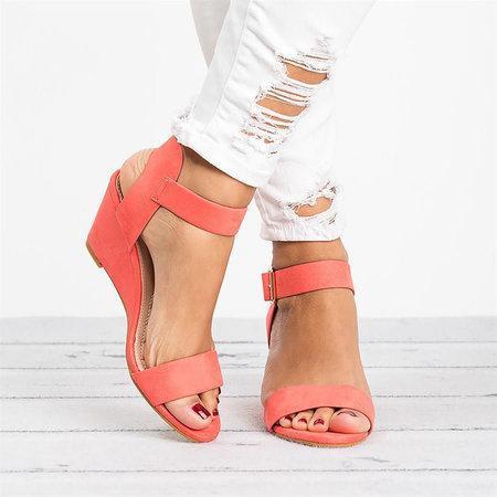 Plus Size Wedges Adjustable Buckle Wedge Sandals Sandals xiaolai US5.5(LABEL SIZE 35) Coral 