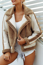 Plush Faux Fur Zipper Jacket Coat Simplee S Khaki 