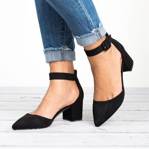 Pointed Toe Chunky Heel Pumps Adjustable Buckle Heel Sandals Sandals Pavacat US5.5(LABEL SIZE 35) Black 