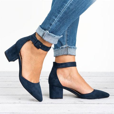 Pointed Toe Chunky Heel Pumps Adjustable Buckle Heel Sandals Sandals Pavacat US5.5(LABEL SIZE 35) Blue 
