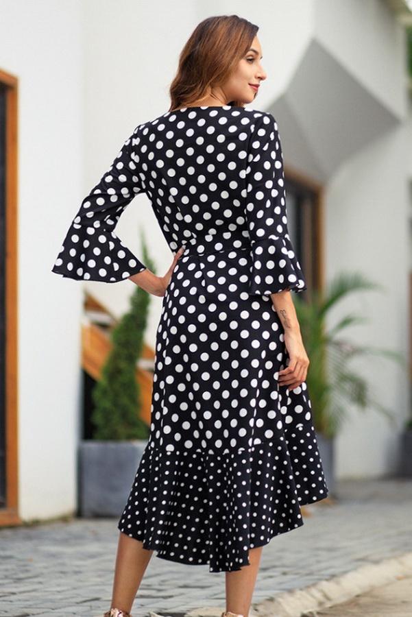 Polka Dot Irregular Belt Dress - Pavacat