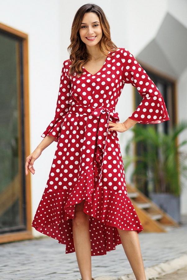 Polka Dot Irregular Belt Dress - Pavacat