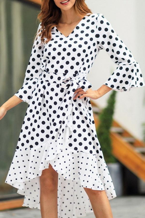 Polka Dot Irregular Belt Dress - Pavacat
