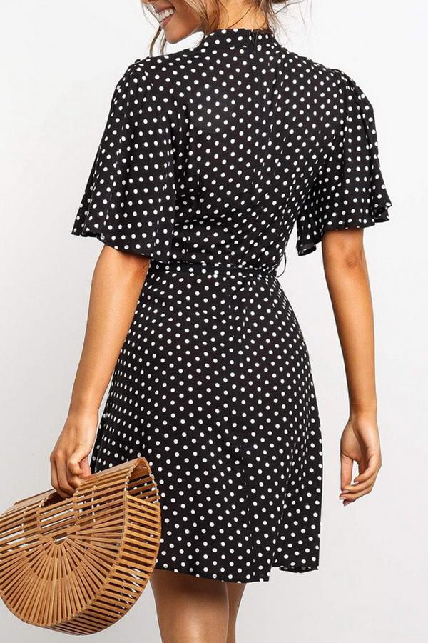 Polka Dot Printed Chiffon Dress with High Waist Dress 5201906151552 