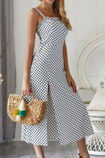 Polka Dot Sleevleess Slit Dress - Pavacat