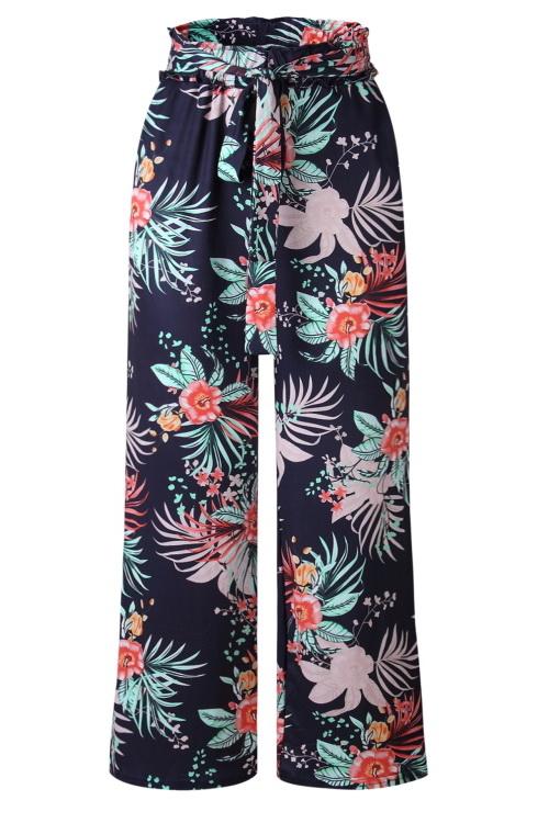 Printed Pocket Loose Pants With Belt Pants 5201906191605 