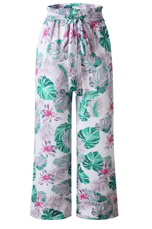 Printed Pocket Loose Pants With Belt Pants 5201906191605 