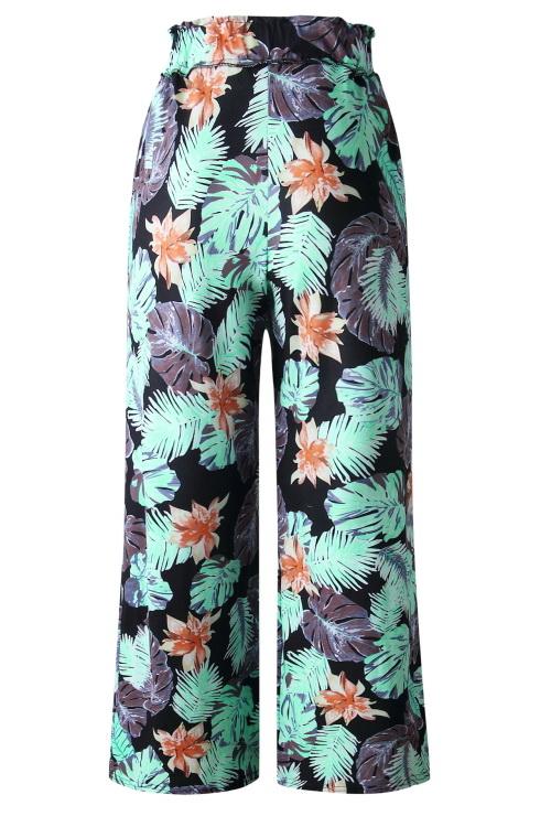 Printed Pocket Loose Pants With Belt Pants 5201906191605 