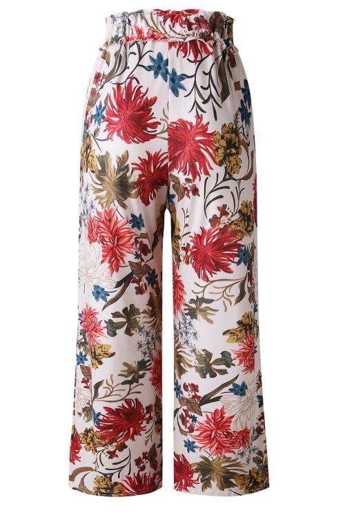 Printed Pocket Loose Pants With Belt Pants 5201906191605 