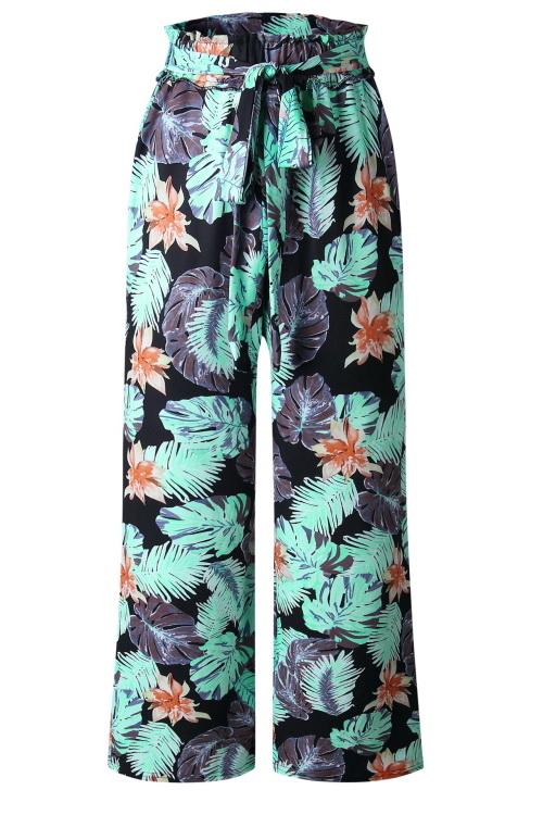 Printed Pocket Loose Pants With Belt Pants 5201906191605 