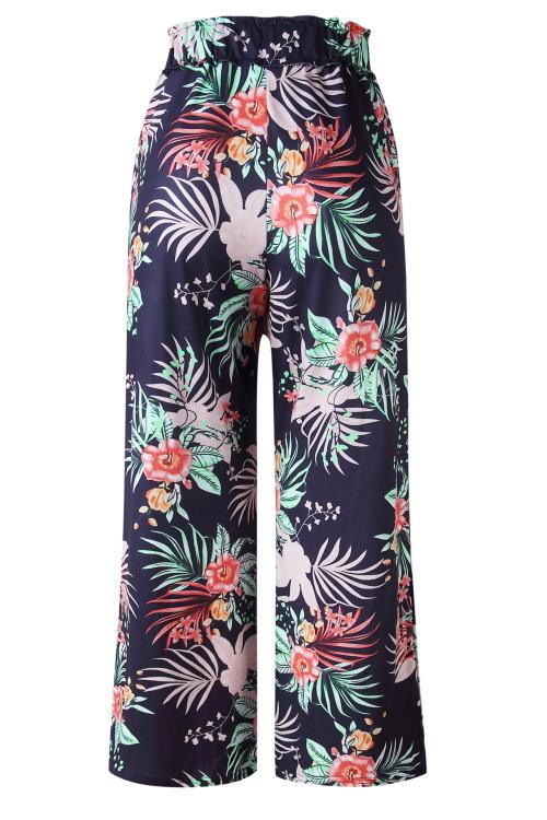 Printed Pocket Loose Pants With Belt Pants 5201906191605 L black 