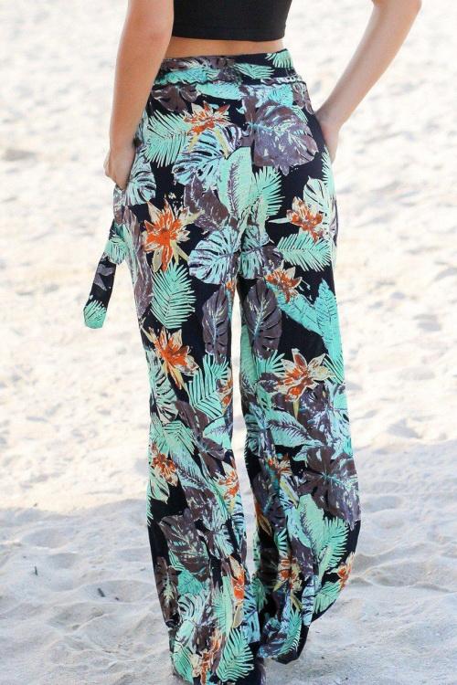 Printed Pocket Loose Pants With Belt Pants 5201906191605 L navy 