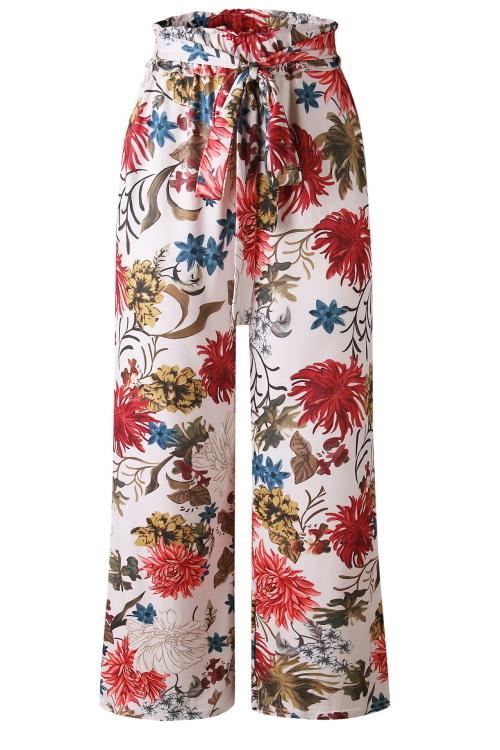 Printed Pocket Loose Pants With Belt Pants 5201906191605 L pink 
