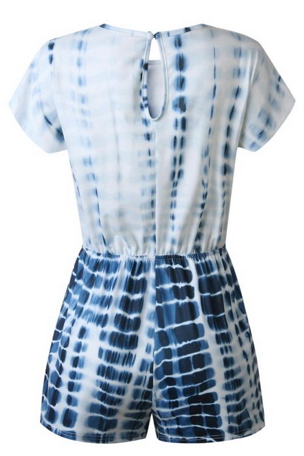 Printed Round-collar Short Sleeve Drawstring Waist Jumpsuit Jumpsuits & Rompers 5201906191605 