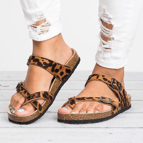 PU Slippers Casual Daily Plus Sizes Shoes Sandals Pavacat US5.5(LABEL SIZE 35) Leopard 