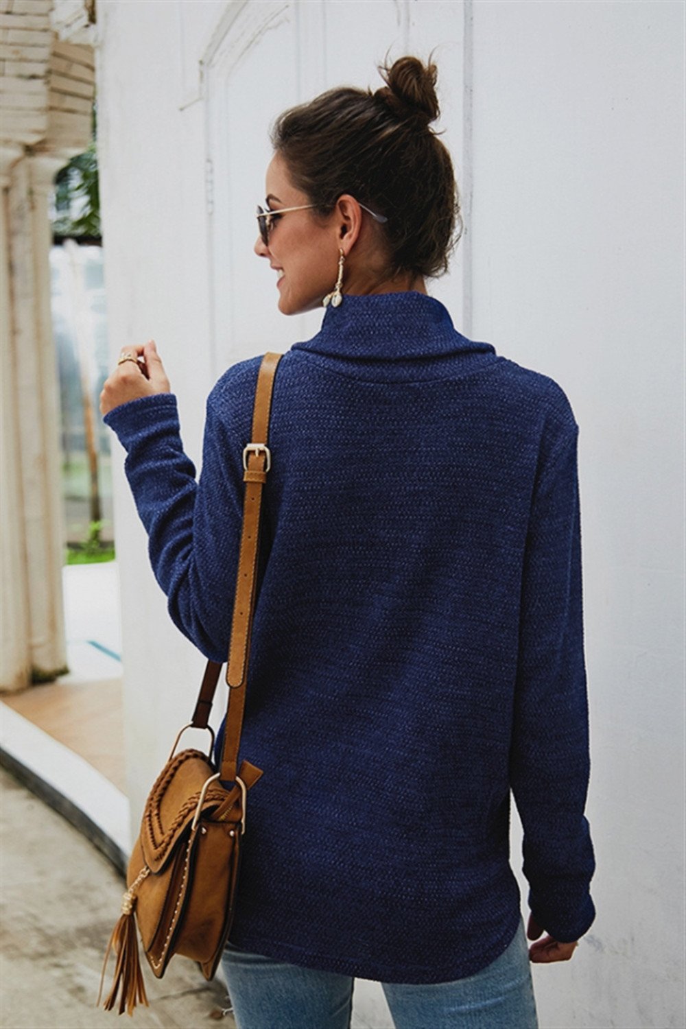 Pure Color High Neck Twist Sweater - Pavacat