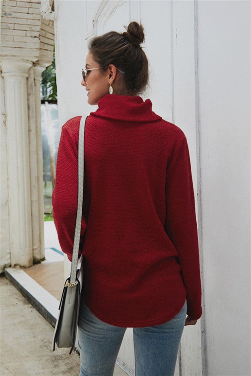 Pure Color High Neck Twist Sweater - Pavacat