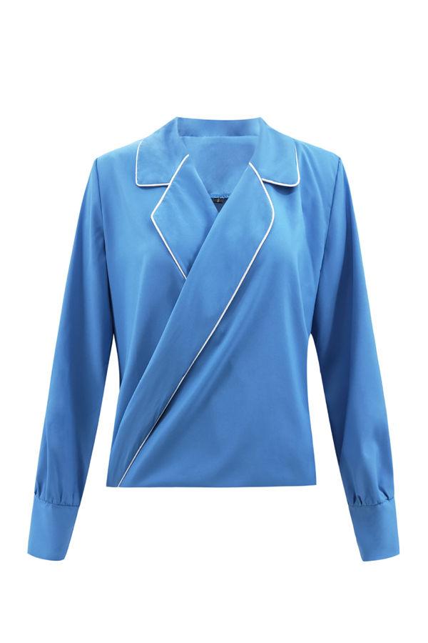 Pure Color V Neck Loose Blouse Blouses & Shirts 5201901221602 L blue 