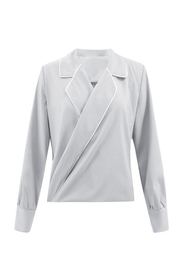 Pure Color V Neck Loose Blouse Blouses & Shirts 5201901221602 L lightgray 