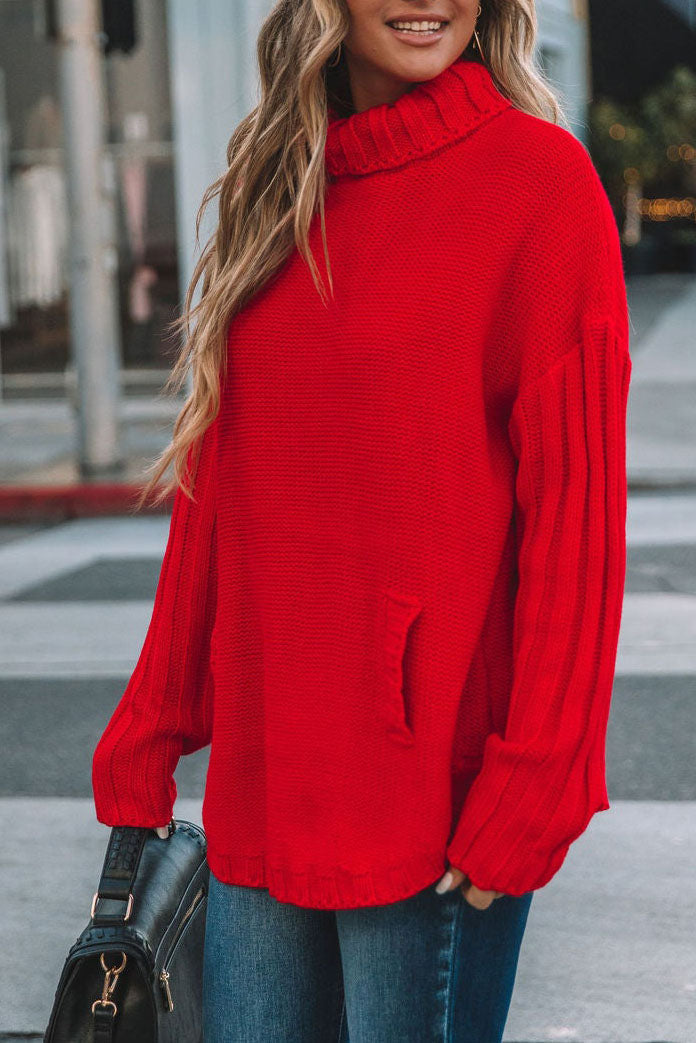 Pull surdimensionné en tricot à col roulé et poche kangourou