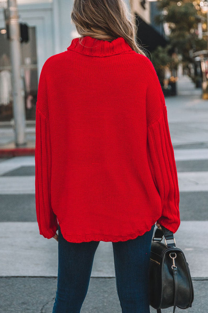 Pull surdimensionné en tricot à col roulé et poche kangourou