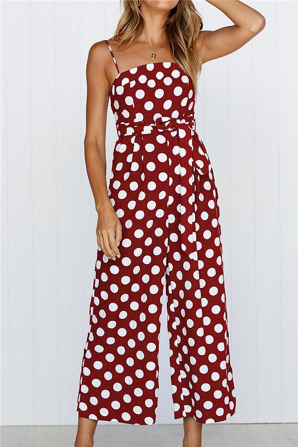 Retro Point Camisole Jumpsuit Jumpsuits & Rompers 5201812281531 S darkred 