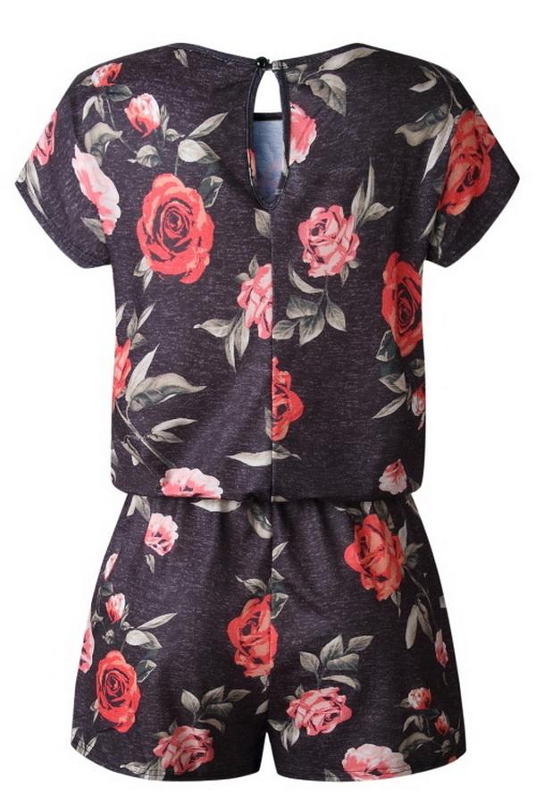 Round Neck Printed Button Drawstring Jumpsuit Jumpsuits & Rompers 5201906191605 