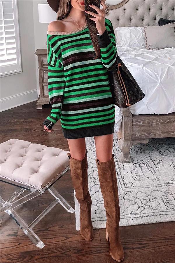 Round Neck Striped Loose Dress Pullover 5201812281308 