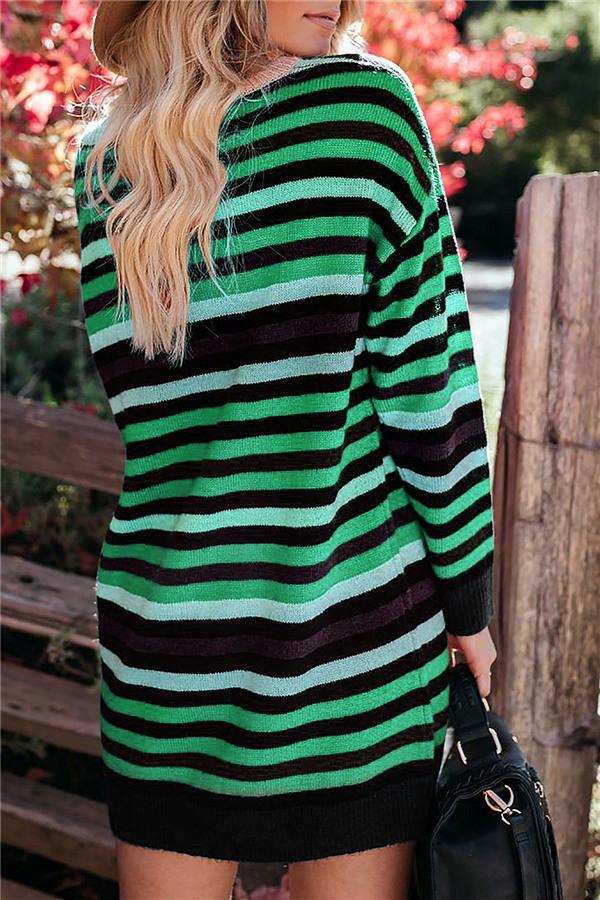 Round Neck Striped Loose Dress Pullover 5201812281308 