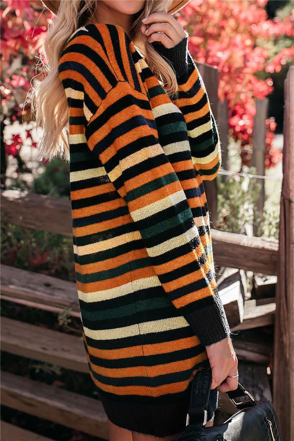 Round Neck Striped Loose Dress Pullover 5201812281308 