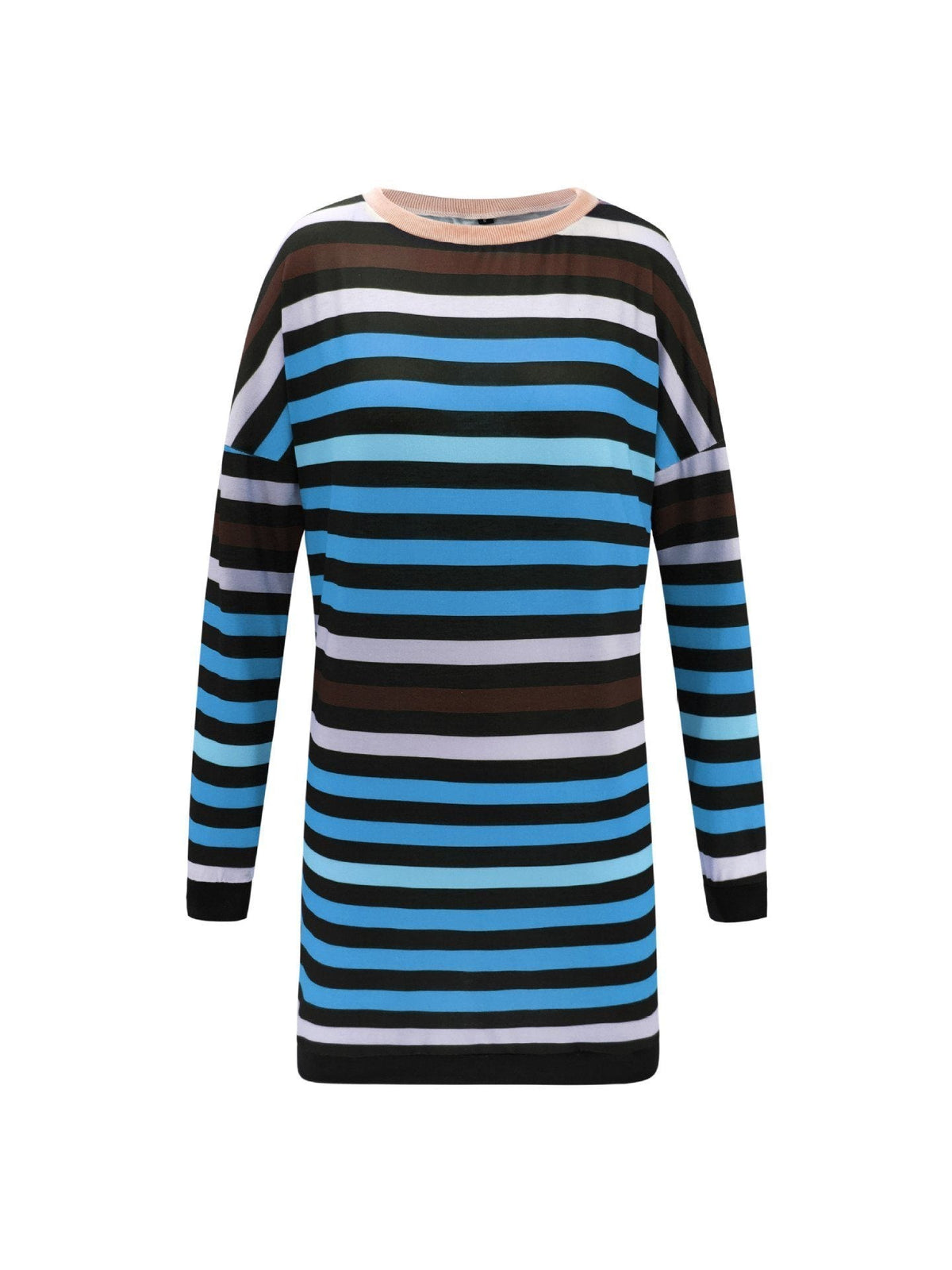 Round Neck Striped Loose Dress Pullover 5201812281308 blue L 