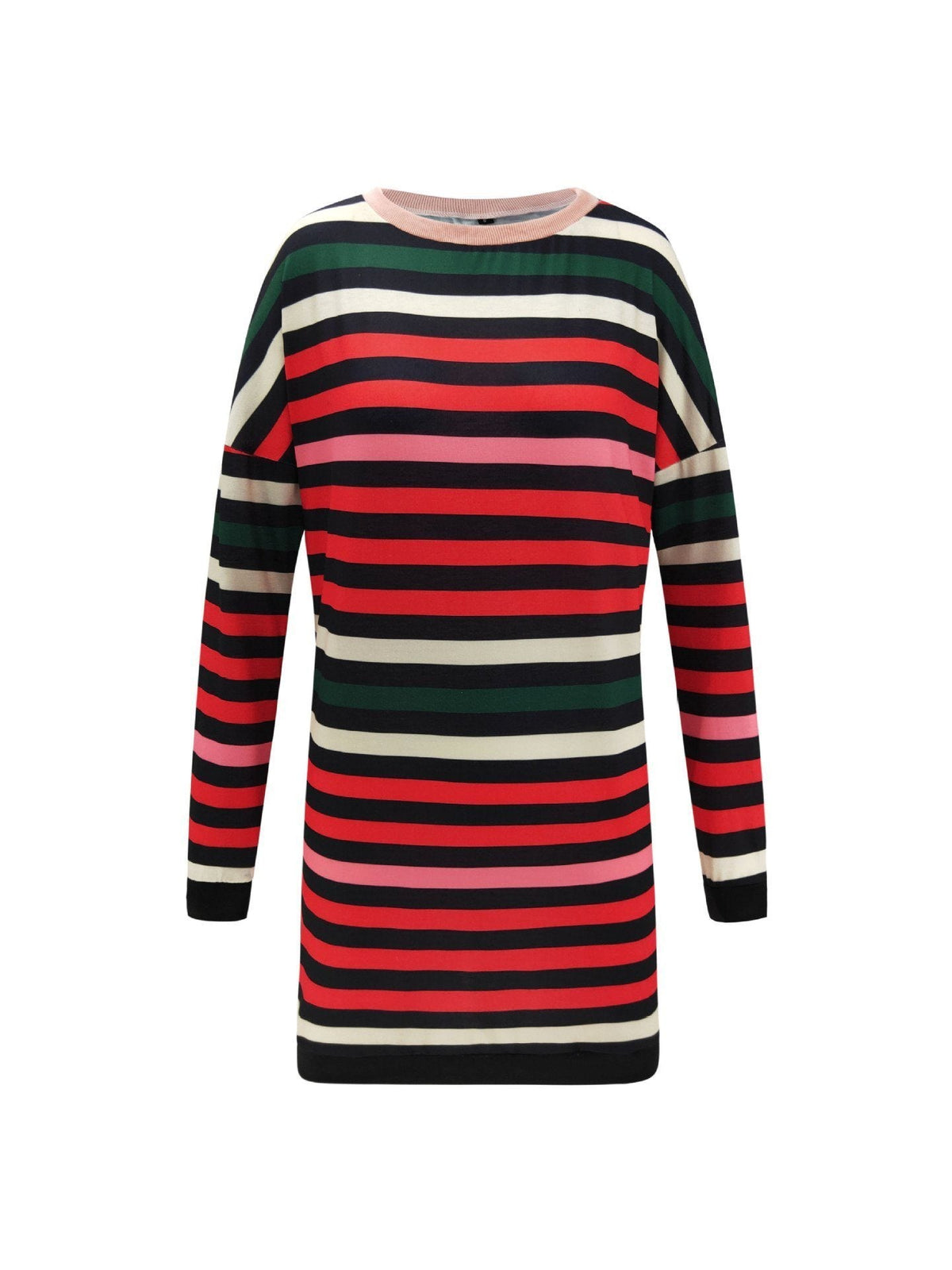 Round Neck Striped Loose Dress Pullover 5201812281308 red L 