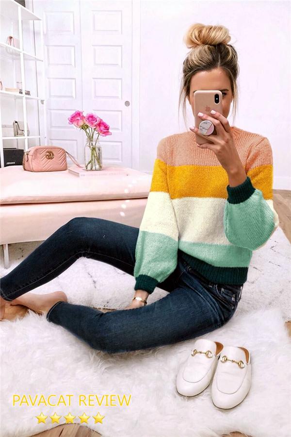 Soft Wide Striped Mohair Sweater Pullover Pavacat 