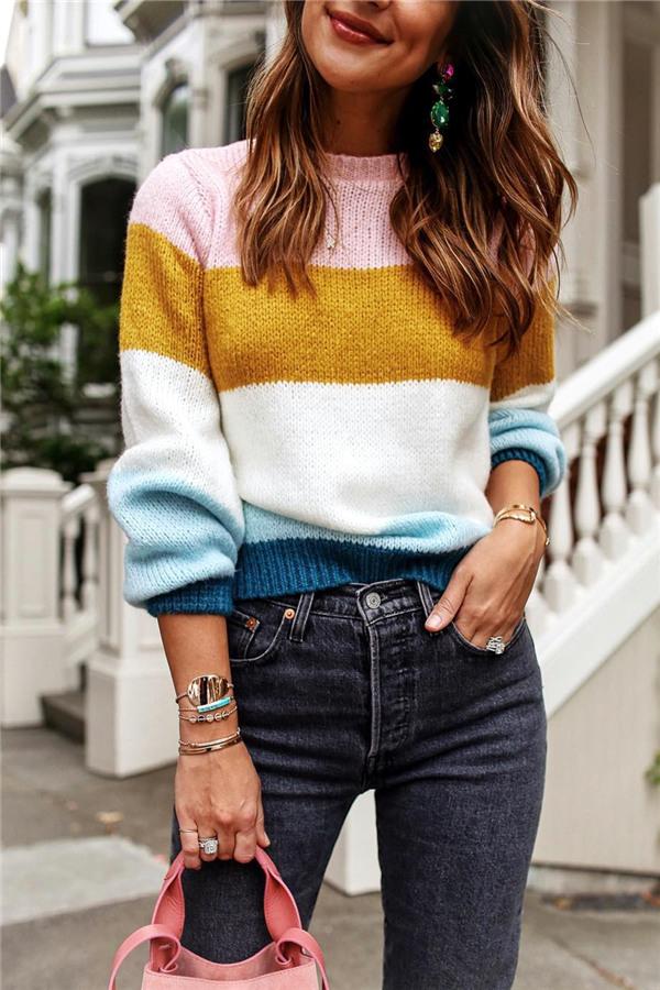 Soft Wide Striped Mohair Sweater Pullover Pavacat 