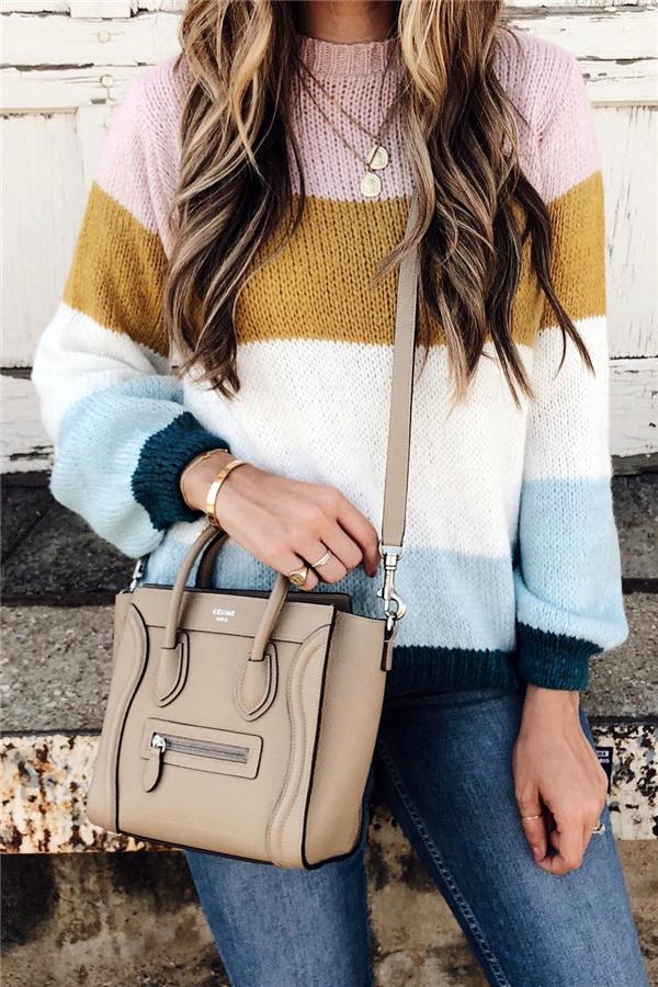 Soft Wide Striped Mohair Sweater Pullover Pavacat S 