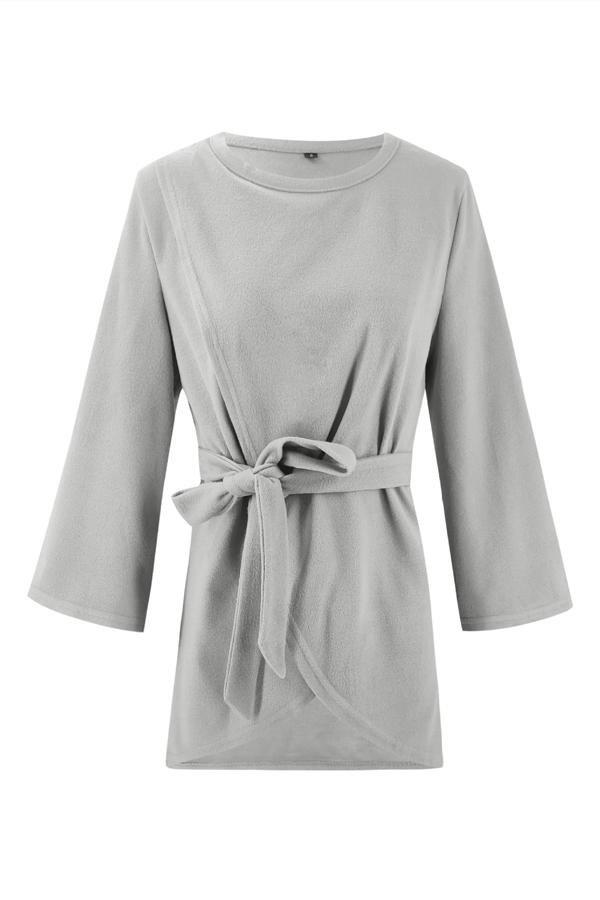 Solid Color Belt Irregular Coat Blouses & Shirts 5201904110309 