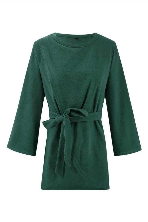 Solid Color Belt Irregular Coat Blouses & Shirts 5201904110309 