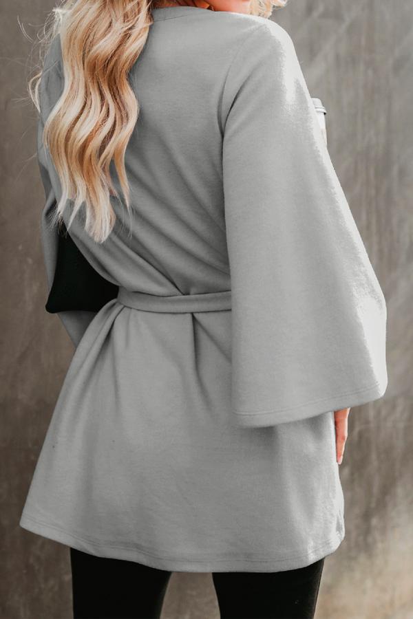 Solid Color Belt Irregular Coat Blouses & Shirts 5201904110309 L gray 