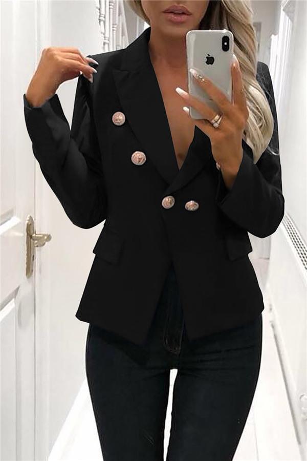 Solid Color Buttons Blazer Jacket 5201812281308 L black 
