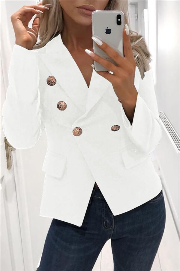 Solid Color Buttons Blazer Jacket 5201812281308 L white 
